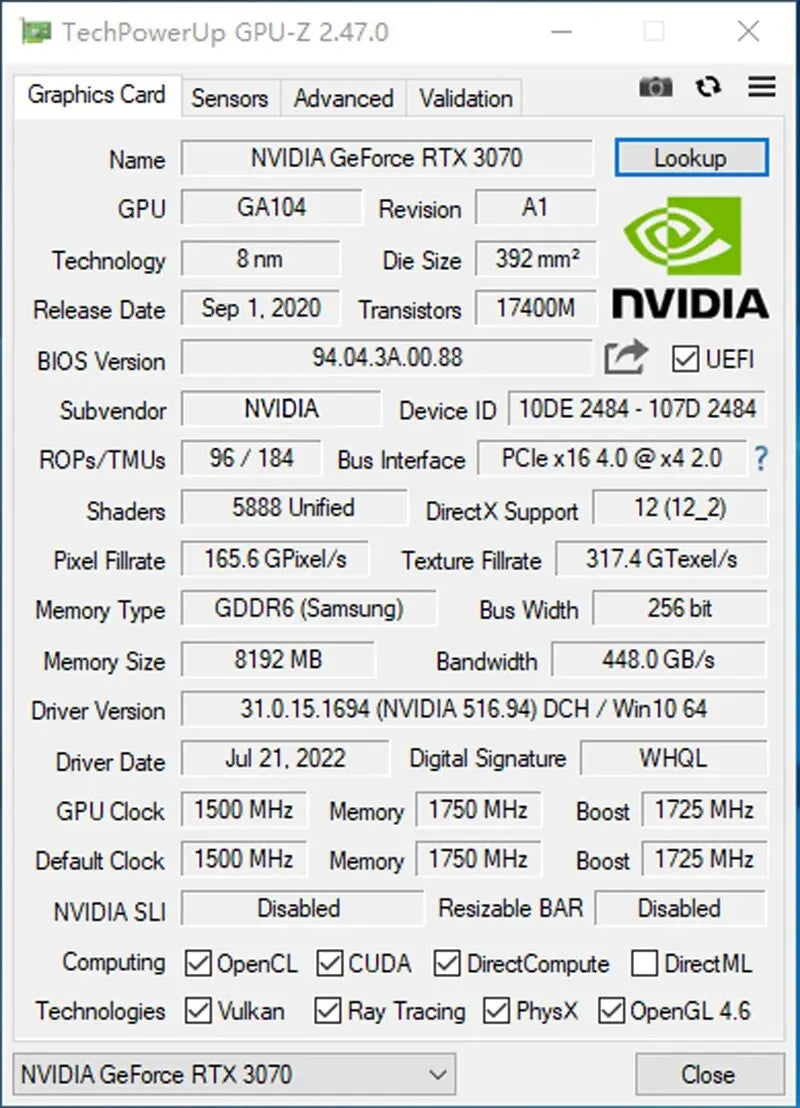 MLLSE RTX 3070 8GB Gaming Graphics Card